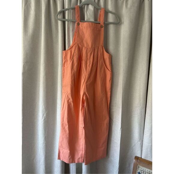 NEW Peach Girls Cotton Linen Jumpsuit Romper Wide Leg 9-10Y - Picture 1 of 5